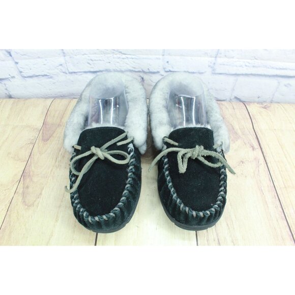 LL Bean Wicked Good Moccasins Slippers Suede Black Size 7 M - Picture 5 of 8